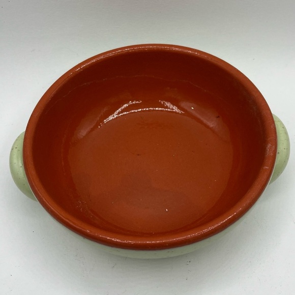 VTG De Silva Italian Ceramic Bowl Mute Sage Green & Orange Shallow Bowl EUC - Picture 2 of 4